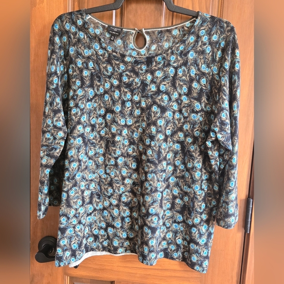 Talbots Blue and Black Feather Pattern Top - Picture 2 of 4